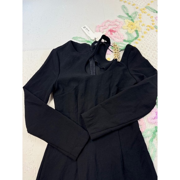 Zara Mini Dress Black Long‎ Sleeve Cut Out Gold Chain Detail Party Cocktail - Picture 6 of 9